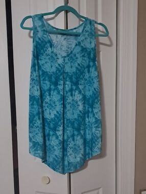 Amiana Teal Blue Tie-Dye V-Neck Tank